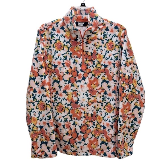Lands' End Tops - Lands End Floral Fleece 1/4 Zip Pullover L 14-16 Oeko-Tex Soft Comfortable